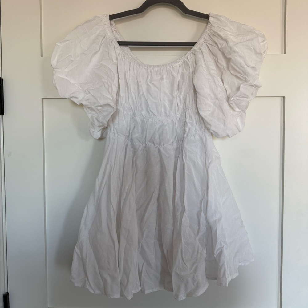Altard State White Puff Sleeve Mini Dress